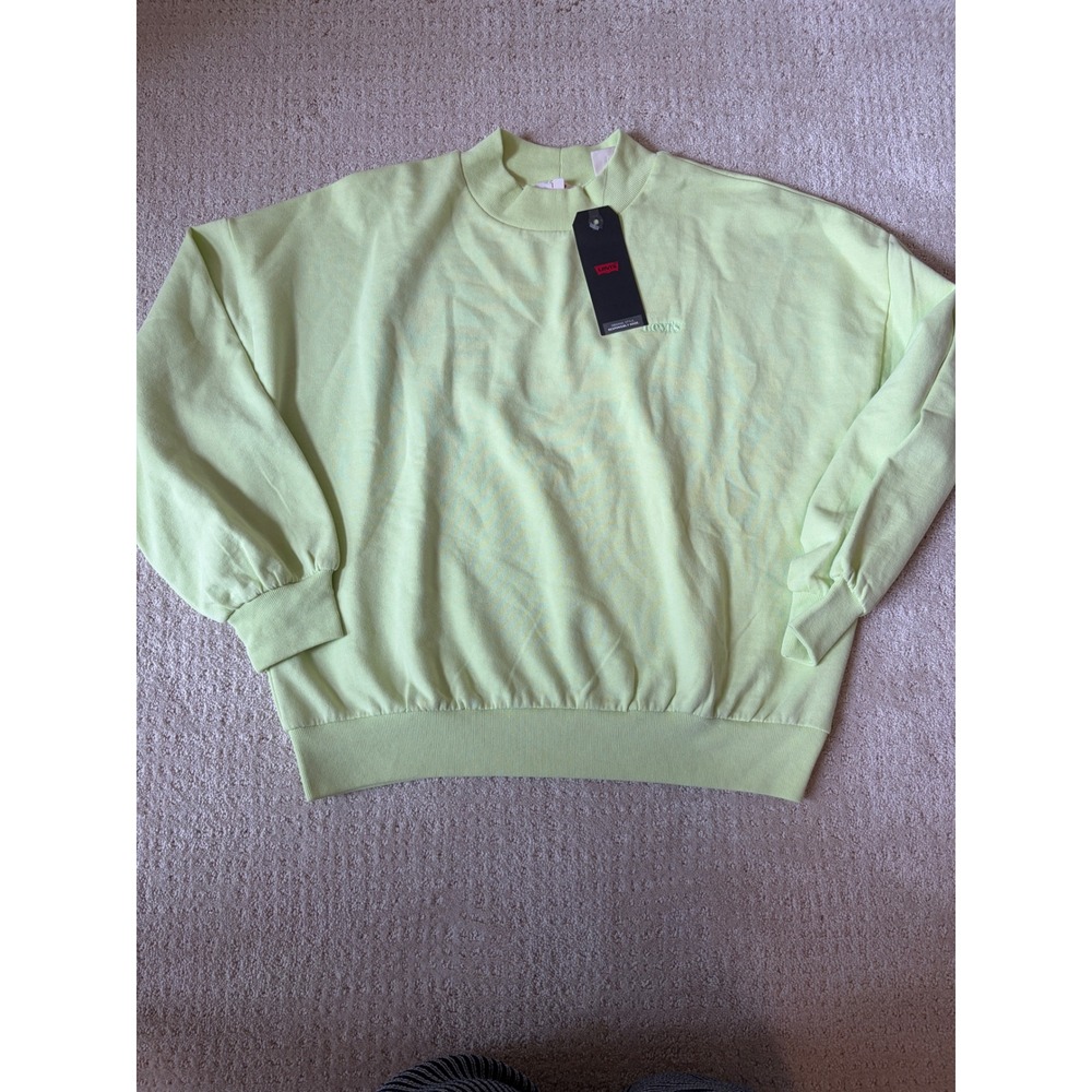 NWT Levi's Sweatshirt Women M Lime Green Crewneck Mock Neck Logo Pullover